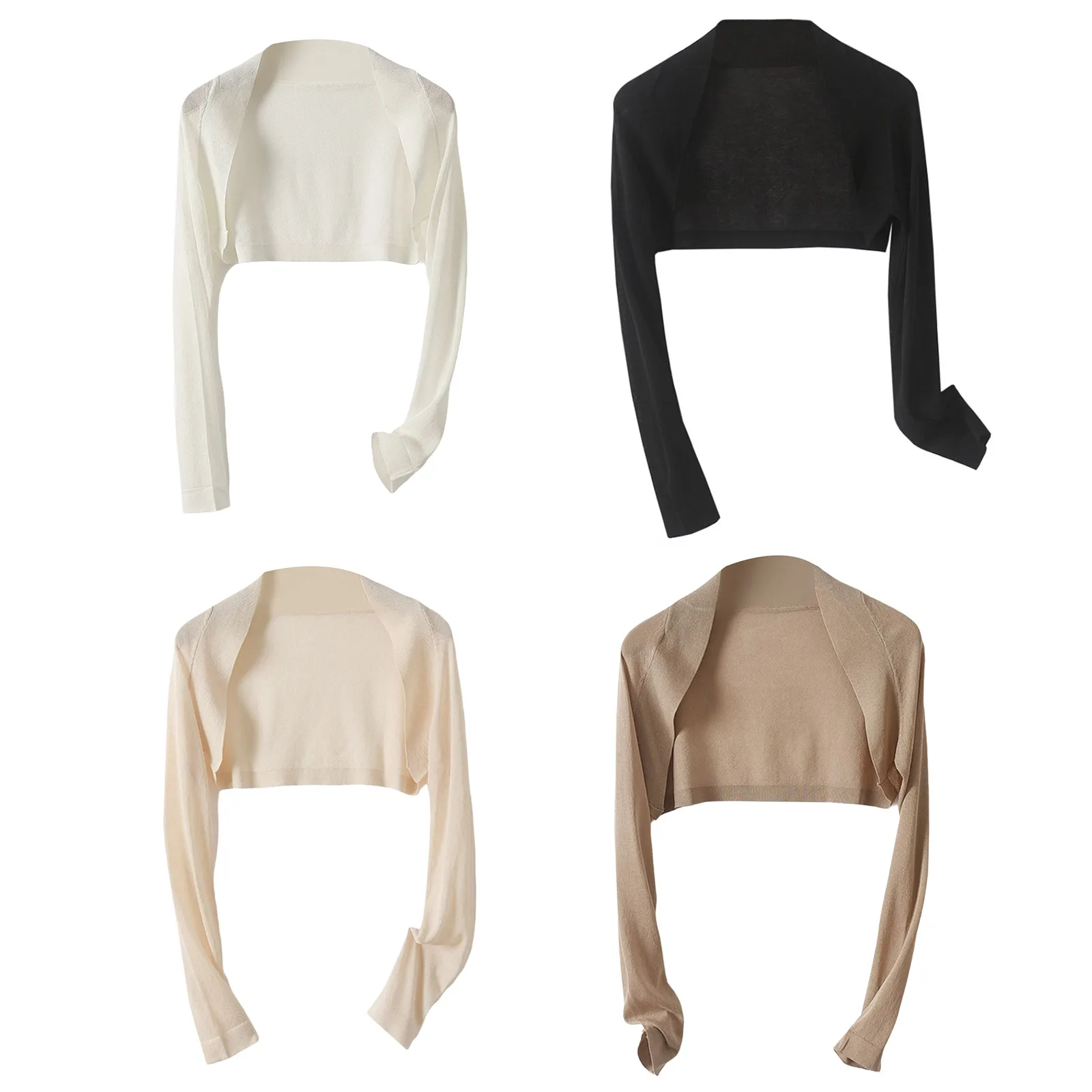 

Women Stretchy Knitted Cropped Cardigan Open Front Long Sleeve Bolero Shrugs Crop Jackets Camisole Strapless Dress Accessory