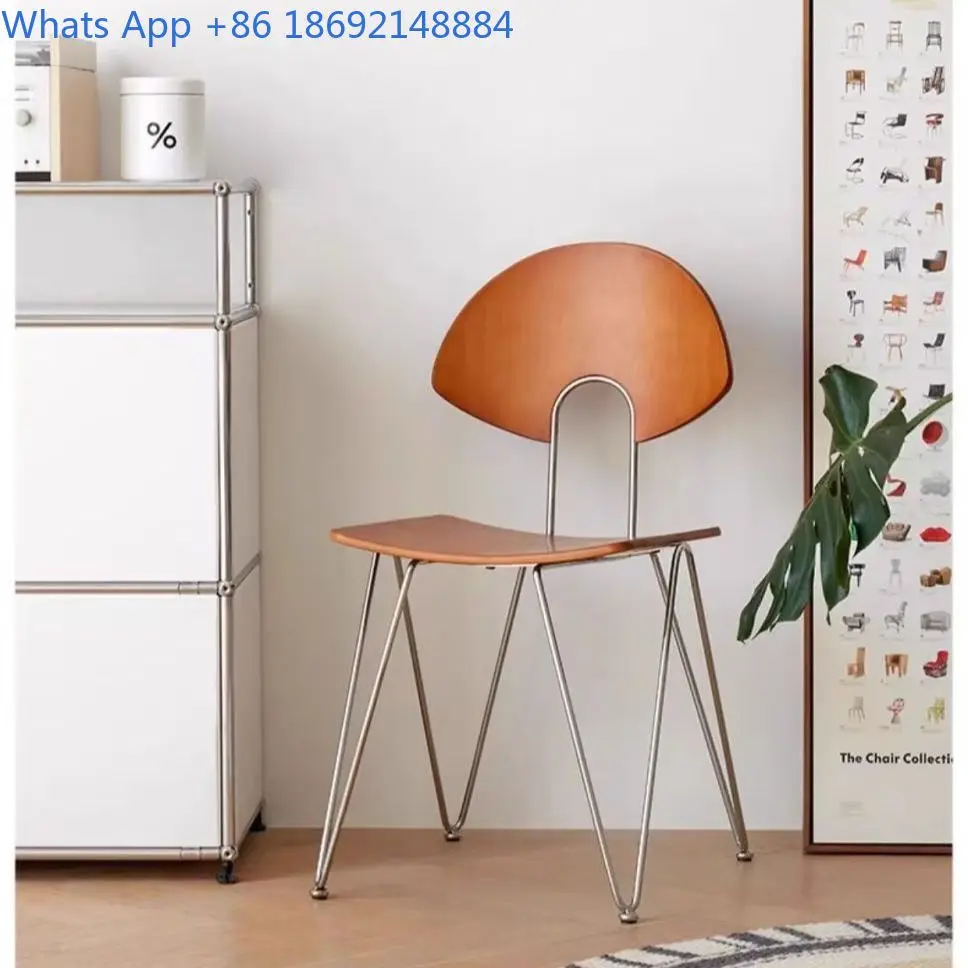 Dining Chair for Small Spaces Vintage Style Minimalist Solid Wood Back Stackable  Chair for Home Use