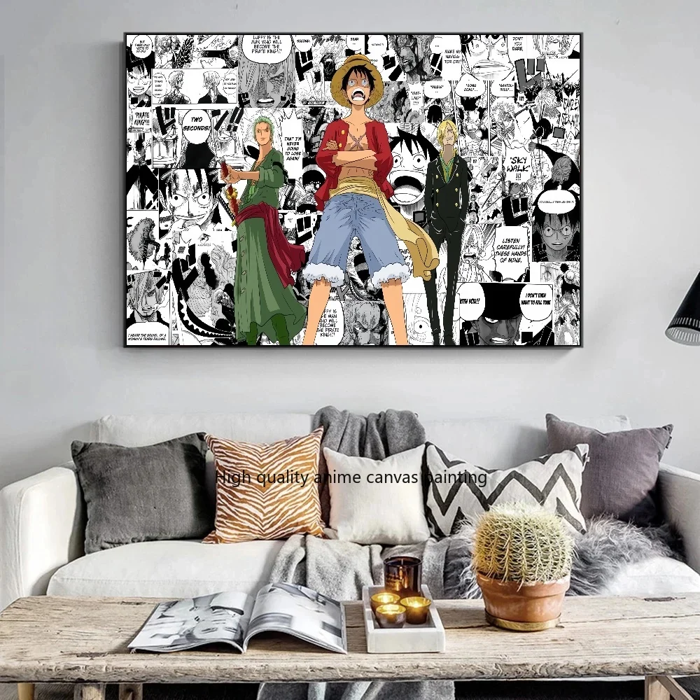 Een Stuk Luffy Anime Poster Wit En Kleur Canvas Schilderij Comic Bar Home Wall Esthetische Kunst Muurschildering Decoratie Cadeau