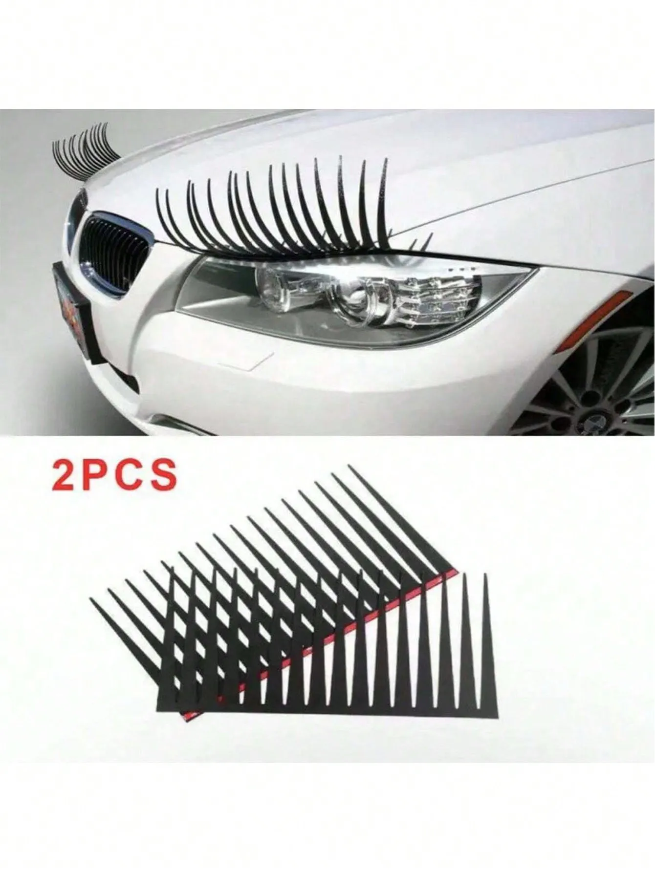 1 Pair 3D Black False Eyelash Car Headlight Stickers, Vinyl Car Light Decals, Removable Headlight Decoration