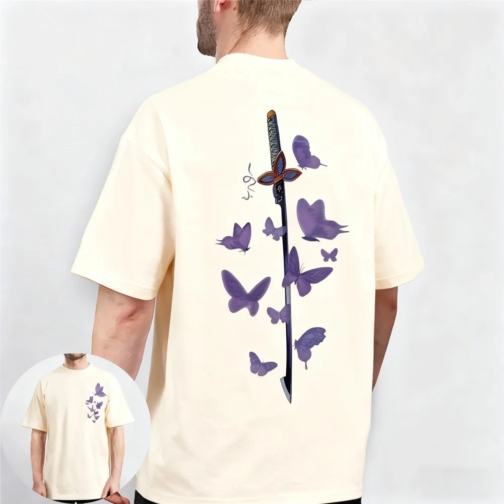 

2026 Kochou Shinobu Printed Demon Slayer Anime Peripheral Short Sleeve T-Shirt Men's Casual Versatile Boys Parent-Child Y2k Top