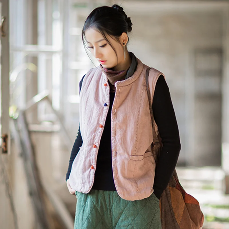 Retro Damen gepolsterte Weste Jacke Herbst Winter warm locker China Stil Top Pullover gepolsterter Mantel für modische Oberbekleidung
