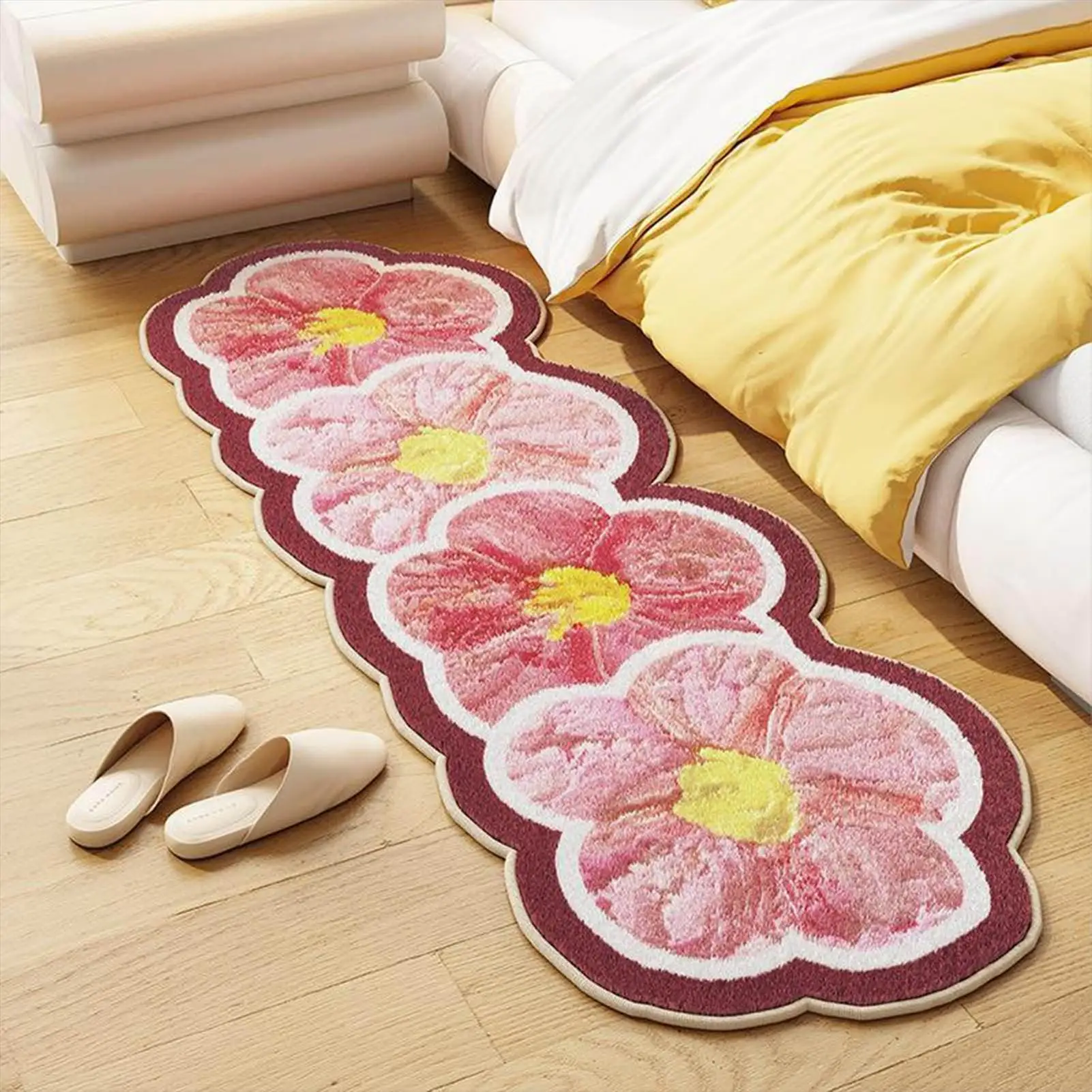 120x50cm Floral Pattern Bathroom Rug Non-Slip Absorbent Floor Mat Washable Soft Carpet for Bedroom Living Room Home Indoor Decor