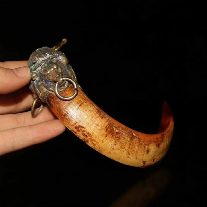 Imitation of Old Enamel Lion Head Inlaid with Pig Tooth Necklace Pendant Fashion Exorcism Men And Women Amulet Gift