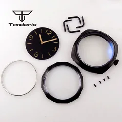 47mm Black PVD Watch Case Glass Caseback Sandwich Dial Hands Fit ETA6497 6498 ST3600 3620 Hand Winding Movement Watch Parts