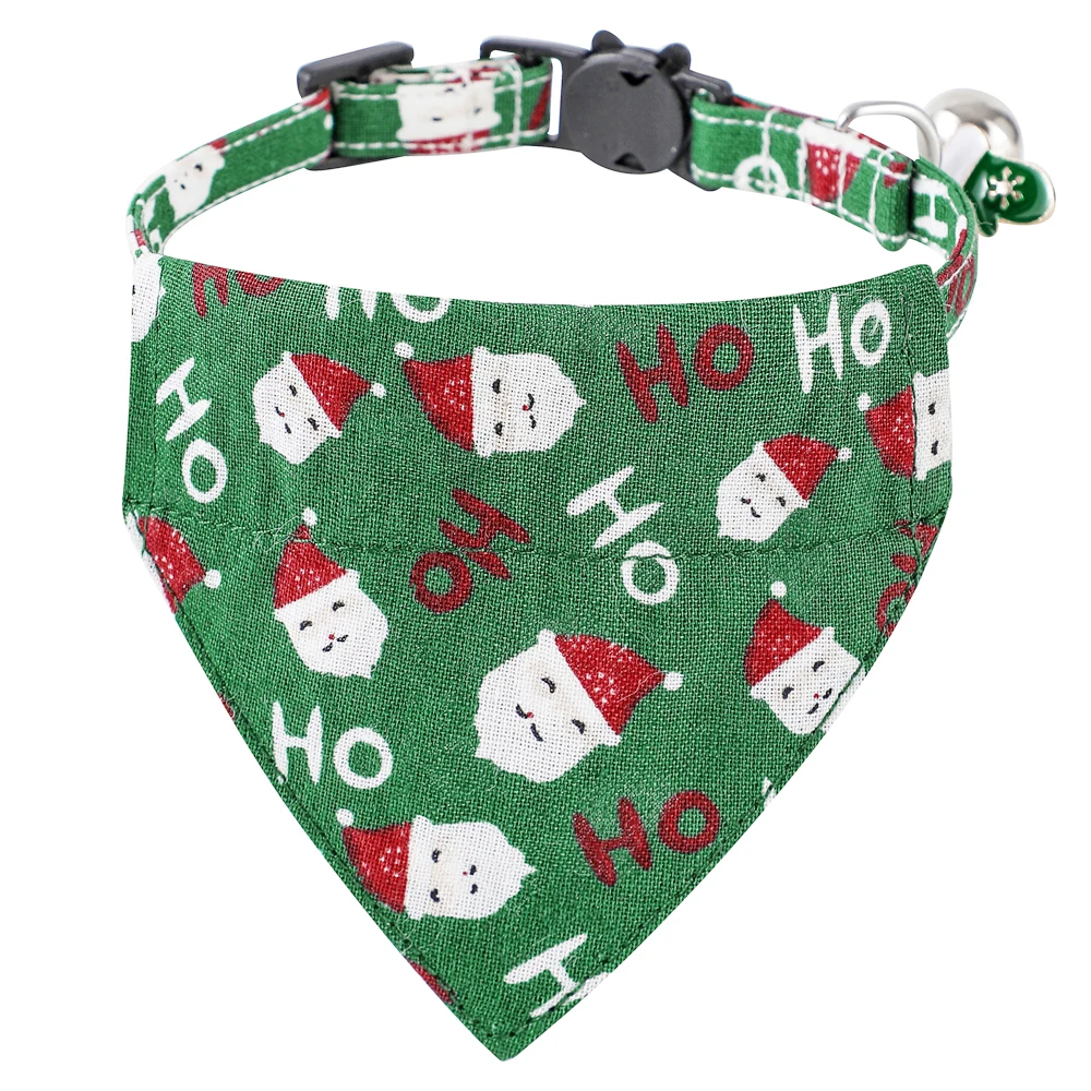 100% Cotton Christmas Cat Collar with Detachable Bowtie Tiny Bell Kitten Collars Pet Accessories Cat Bandana Santa Claus Printed