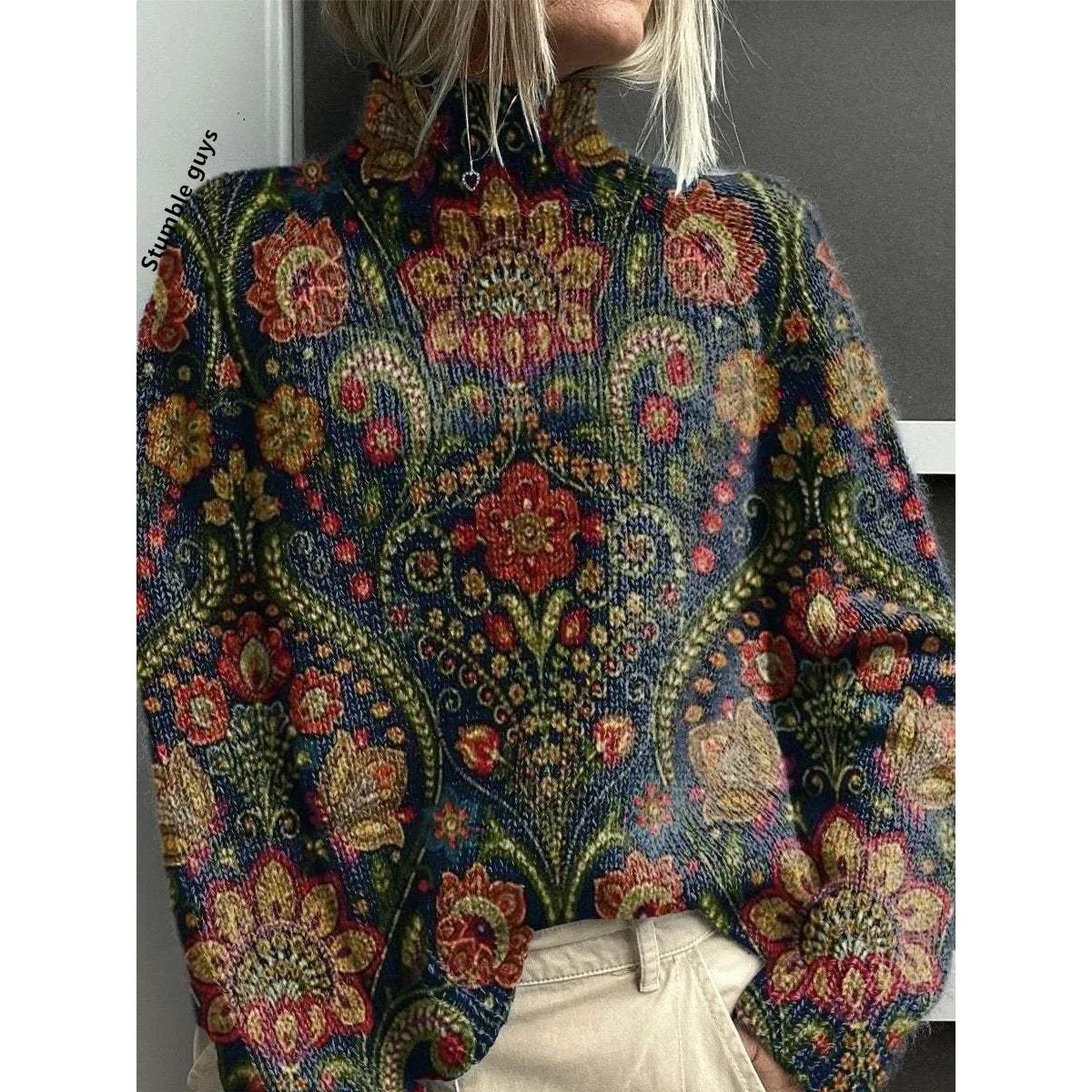 

Women's Autumn Winter Sweater Casual Faion Warm Soft Festive Coolmax Fiber Ladies Knitted Top Bright Tead Detail