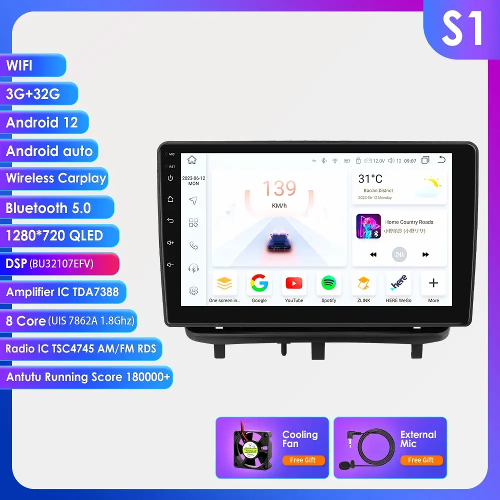 2din 9 "Android 12 Autoradio Voor Opel Corsa D 2007-2012 Hatchback Van Auto Multimedia Radio Speler Navi Gps Carplay Autoradio