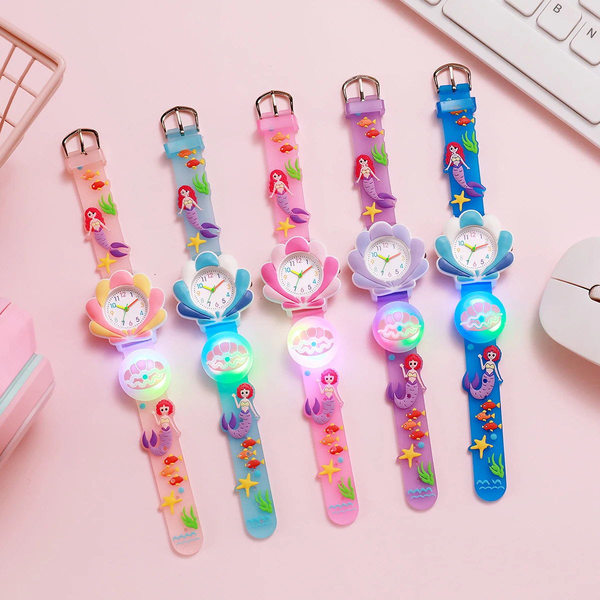 

Милые фантазийные часы с изображением русалки, кварцевые часы с красочной подсветкой для подарков на Рождество и Хэллоуин