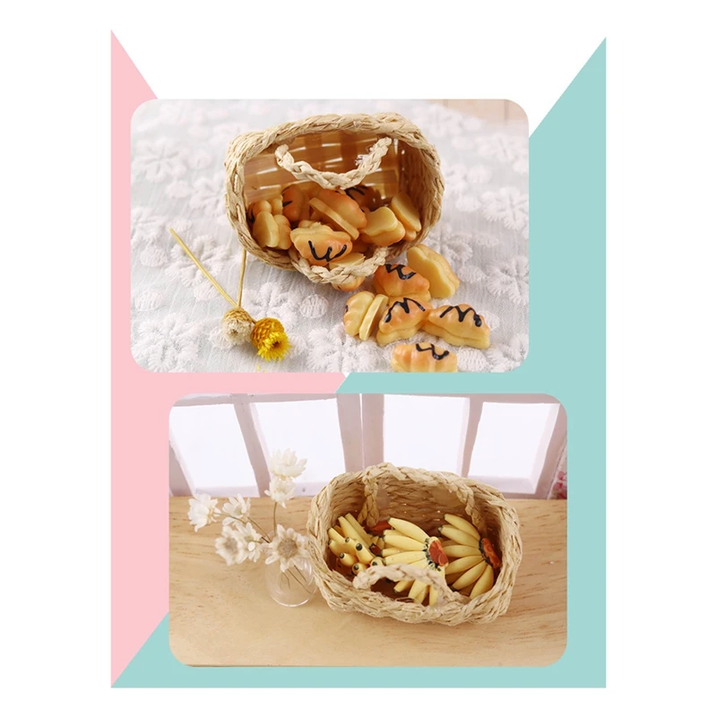 1:12 Mini Cute Dollhouse Rattan Frame Hand-Woven Vegetable Basket For Dolls House Miniature Decoration