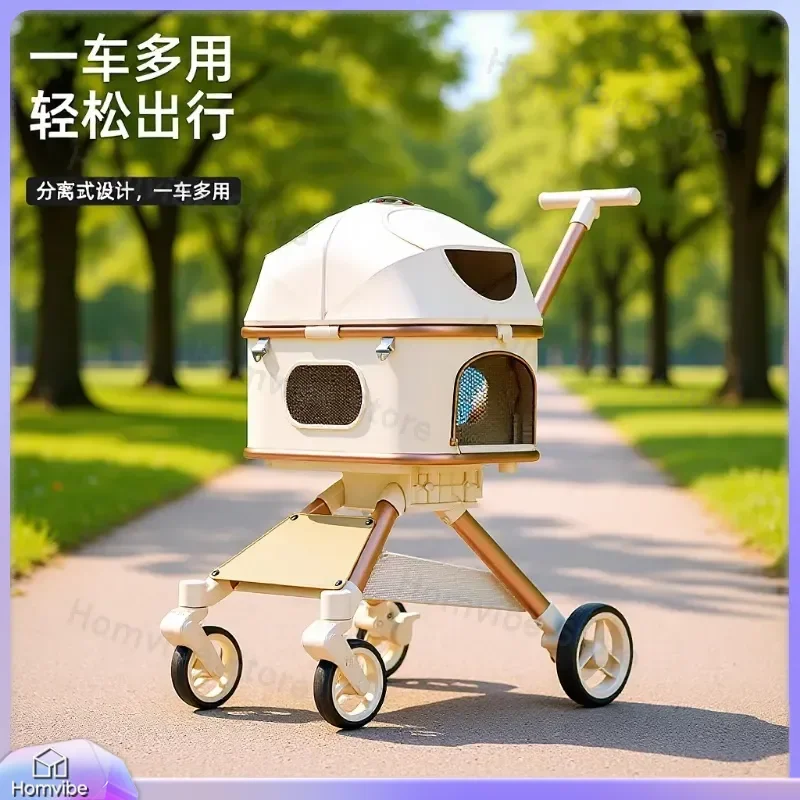Lightweight Aluminum Alloy Pet Stroller One Click Folding Shock Absorption Universal Cart for Small Dog Cat Portable Travel