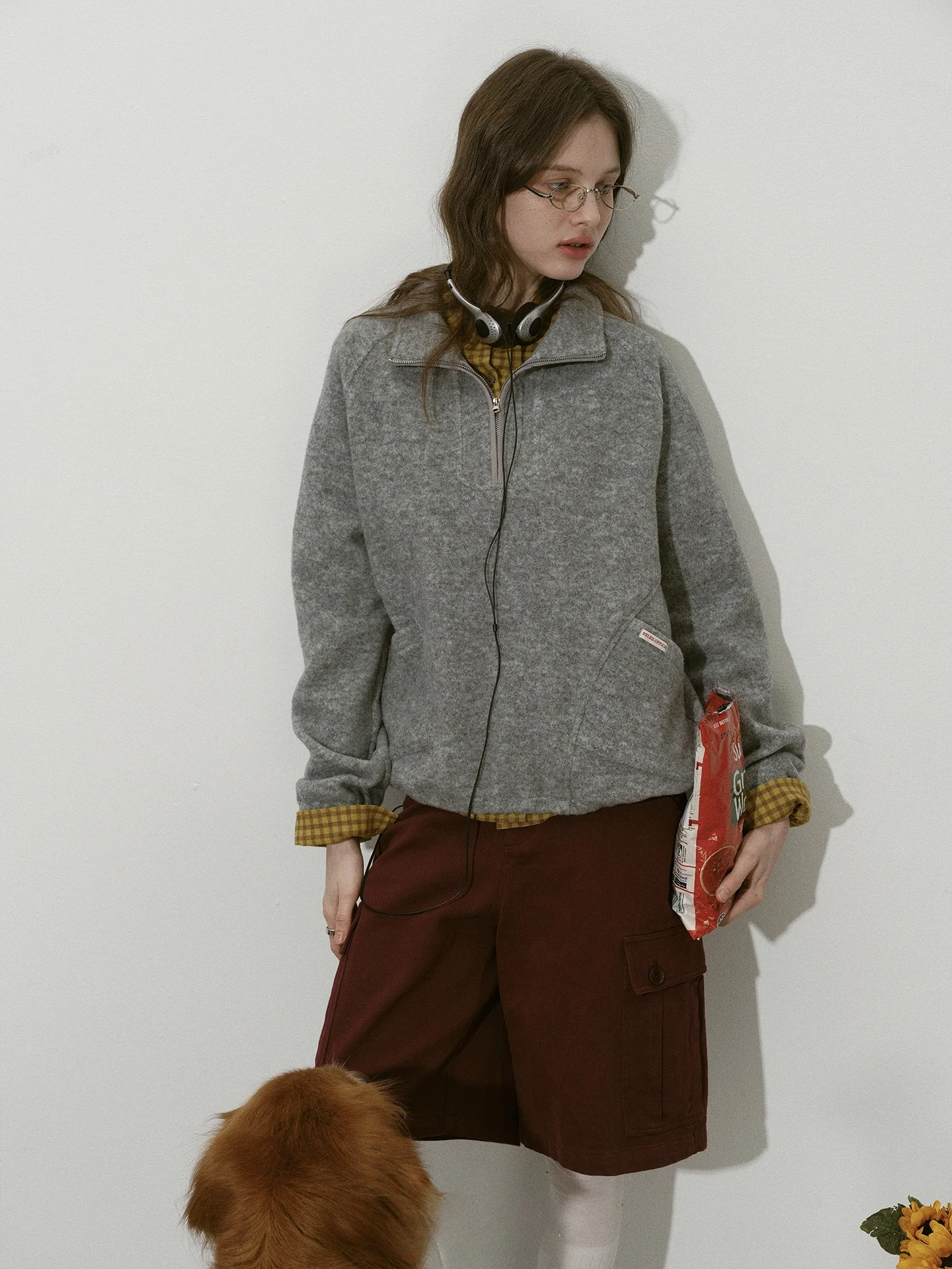 

Relez Vintage ey Loose Fit Women's Sweatirt f Zip Simple Sle Casual New Arrival Faionable Top