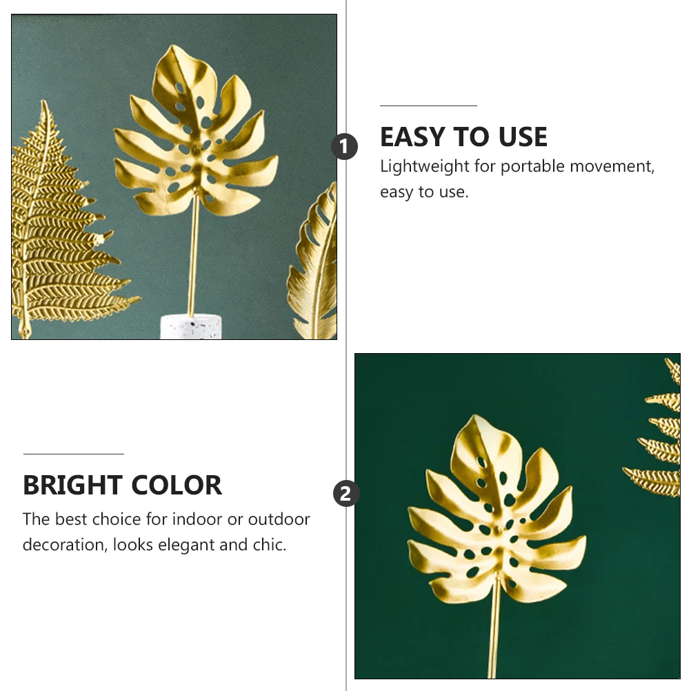 

Golden Leaf naments Artificial Foliage Metal Table Home Decor Desktop Adornment Lightweight Portable Office Marble Base