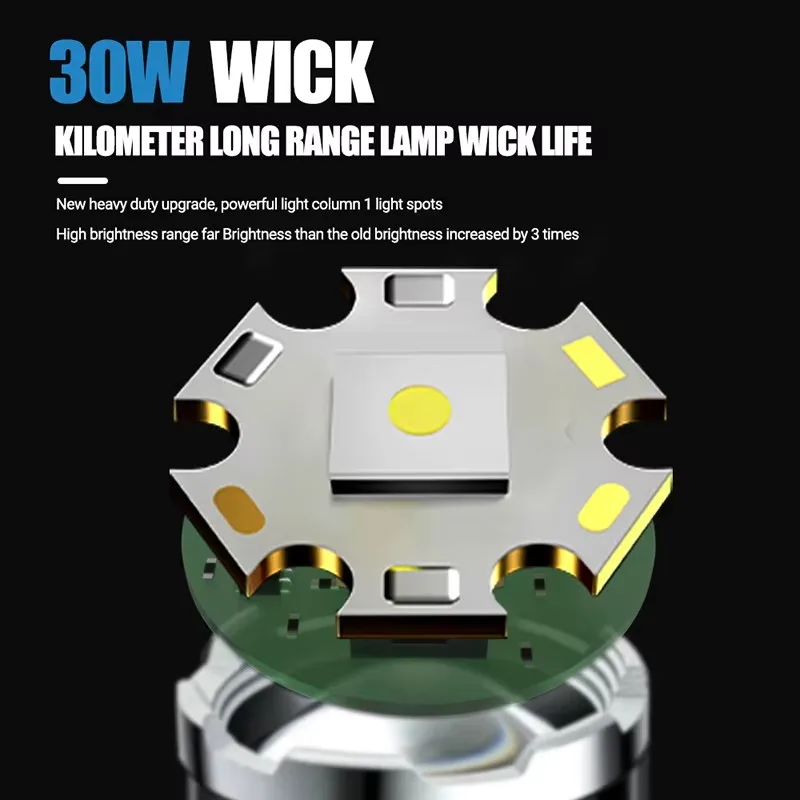 High Power Rechargeable LED Flashlight Lighting 20H Torch Light  Super Powerful Multifunctional Flashlight With Siren Sound