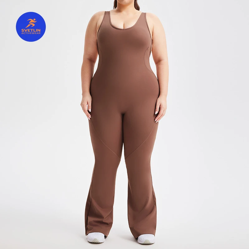 SVETLIN EU US Size Top Quality Yoga Bodysuit Active U-Neck Sports Workout Fitness Gym Oversize Dance Jumpsuit for Women