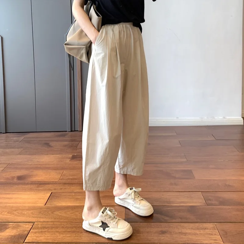 

Leisure pants for women in summer, straight and versatile, loose fitting 9-inch Harlan pants, radish pants, small and long pants