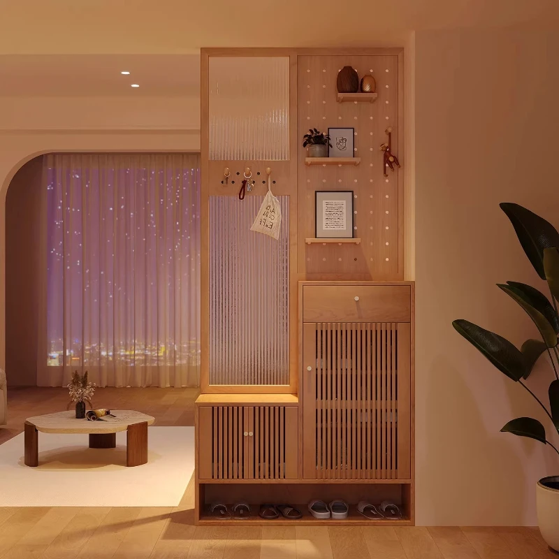 

SM household solid wood entrance screen cabinet shoe changing stool integrated partition living room shoe cabinet
