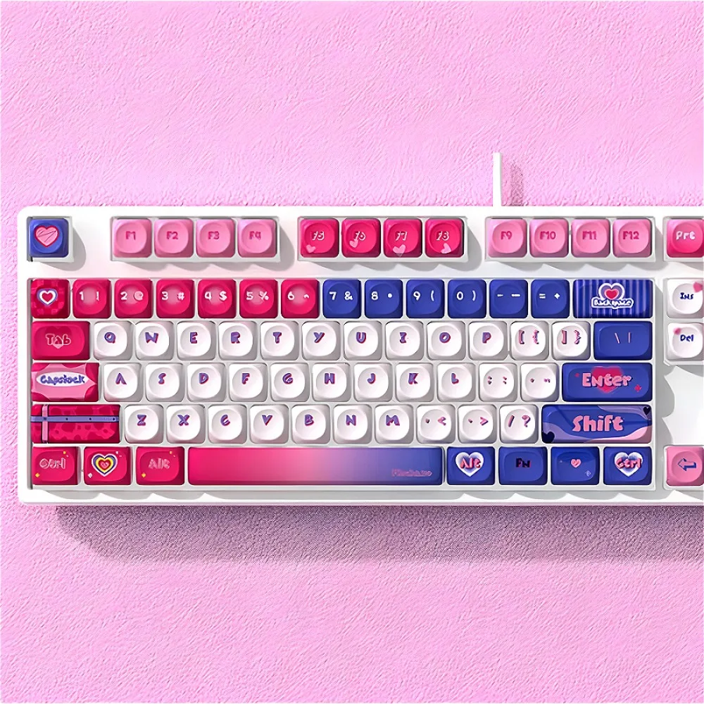 

Pink purple, keycaps, love theme PBT material 116 keys MOA height, suitable for mechanical keyboard keycaps