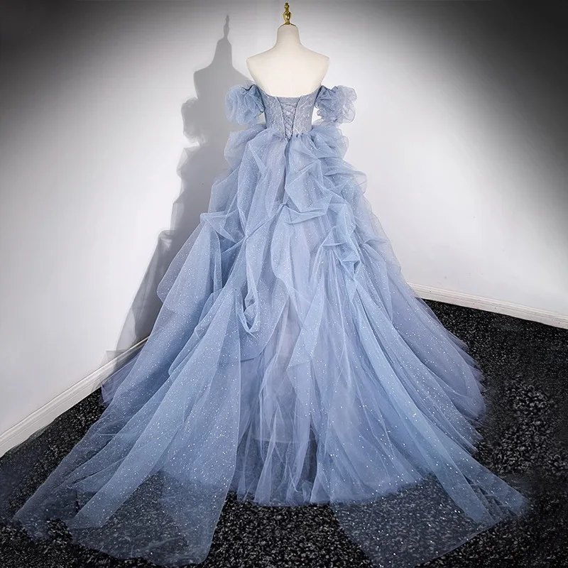 Quinceanera Dresses Fashion Blue Women Party Prom Dress Elegant Off The Shoulder Ball Gown Customized Backless Quinceanera Gown