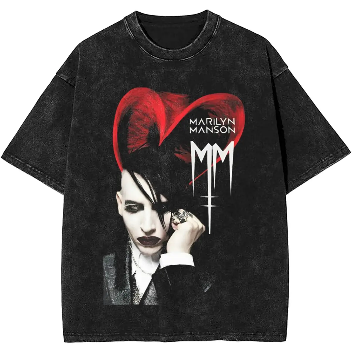 Graphic Printed Marilyn Manson Gothic Singer Washed T Shirt Outfit Oversize T-Shirt Men Women Tee Shirt