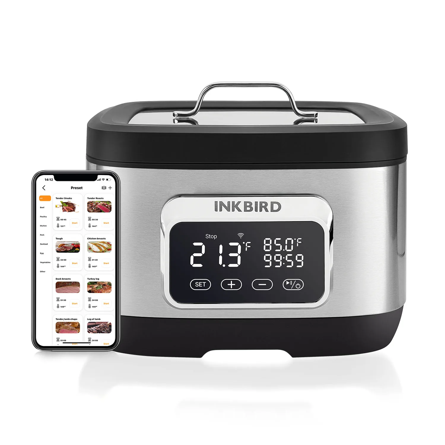 INKBIRD ISV-500W All-In-One Sous Vide Cooker 3D Water Circulation Heating with Low Water Level Alarm 700W Wi-Fi Sous Vide Machin