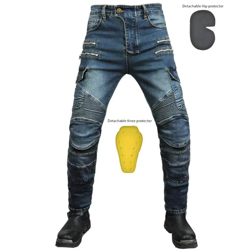 Motorcycle Jeans Men's and Women's Motorcycle Workwear Pants Multi-bag Riding Pants Zipper Casual Pants with CE Protective Gear