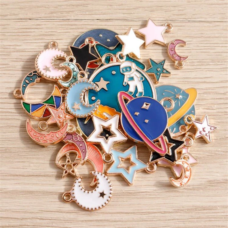 Tusember 10 Stück Cartoon Emaille Sonne Mond Stern Charms Anhänger für Halskette Ohrringe Armband DIY Schlüsselanhänger Schmuckherstellung Zubehör – Detail 2