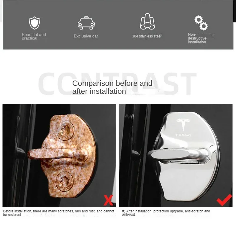 for Tesla door lock cover model3/Y/X/S car lock buckle TESLA anti rust decorative metal protective cover car modification