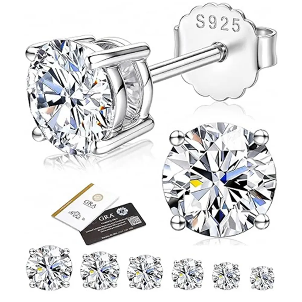 

USA Warehouse 4 Prongs 925 Sterling Silver Moissanite Earrings Pass Diamond Test Fine Jewelry for Women