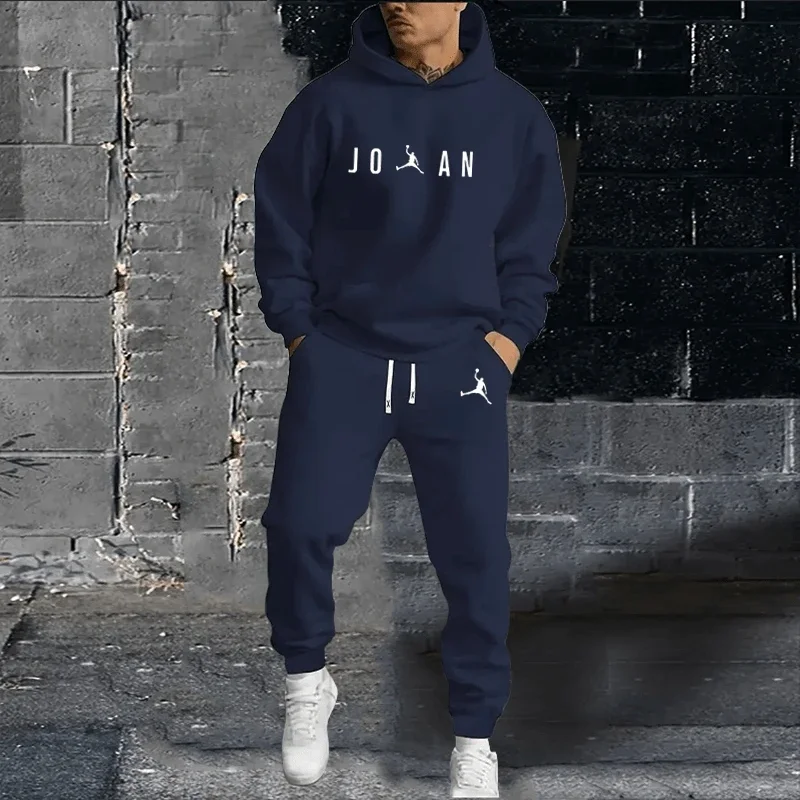 Men's clothing brand autumn and winter fashion pullover hoodie + trousers 2 sets of leisure fitness jogging sportswear set