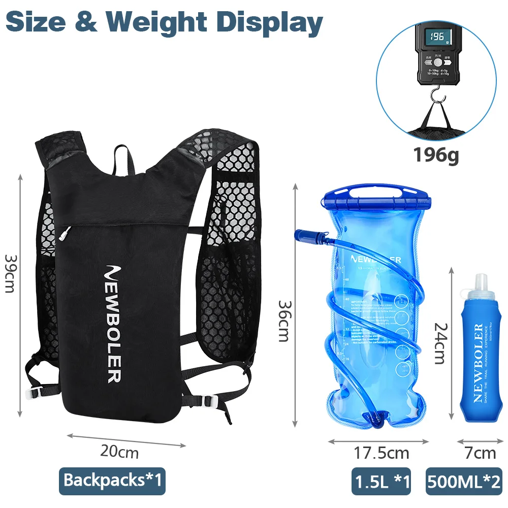 NEWBOLER Outdoor Trail Running Ultralight Backpack Hydration Jogging Vest Breathable Marathon Running Backpack With Water Bottle