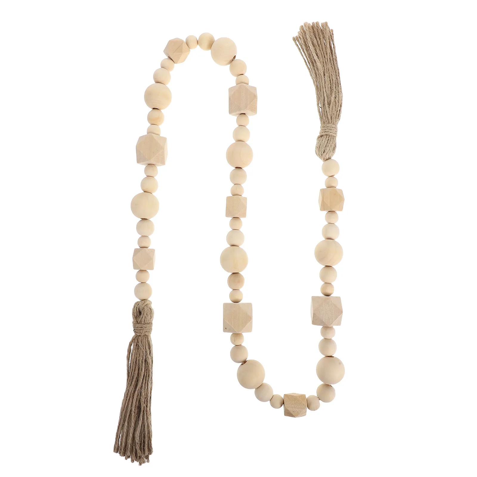 Wooden Beads Pendant Home Decor Wall Hanging Decor Beige Beads String Tassel Twine Environmental Party