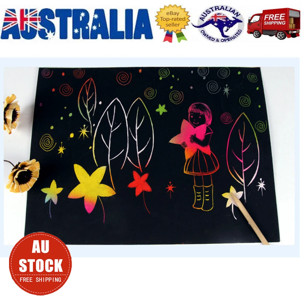 2Pack Kraskaart Regenboogpapier Zwart Matte Afwerking DIY Graffiti Boek Dikke Onbreekbare Vellen voor Kinderen Kunst Ambacht Thuis