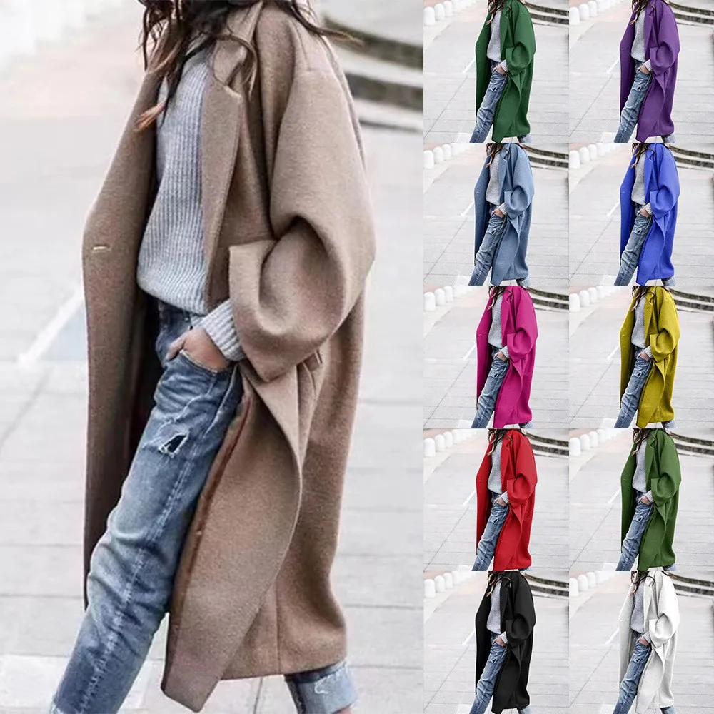 

Women's Blends Long Sleeve Turn Down Collar Single Button Cardigan Open Stitch Solid Loose Jackets Pockets Autumn High Street