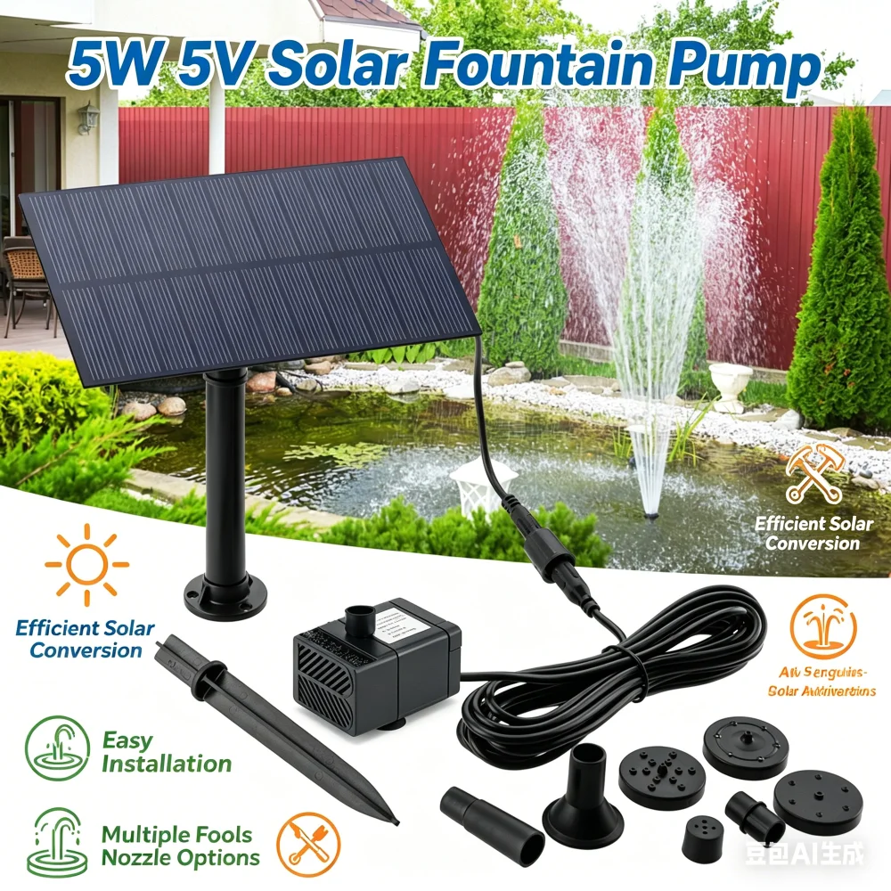 5W 5V Solar Water Pump Garden Decoration with Stake Solar Panel Fountain Watering System Energy Saving 180L/h Kit for Fish Tank