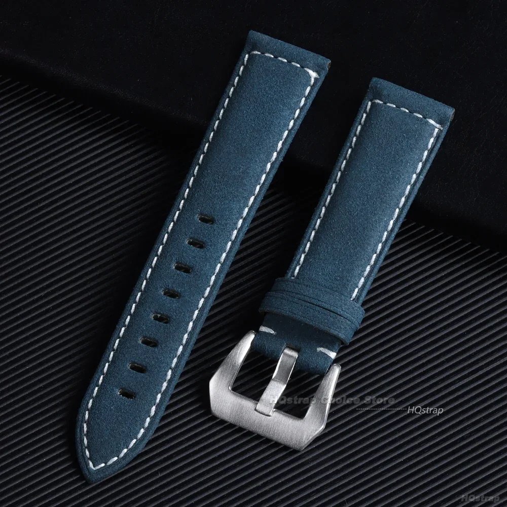 男性と女性のための本革の時計バンド,黒,青,灰色,茶色,パネライ,18, 20,22,24mm