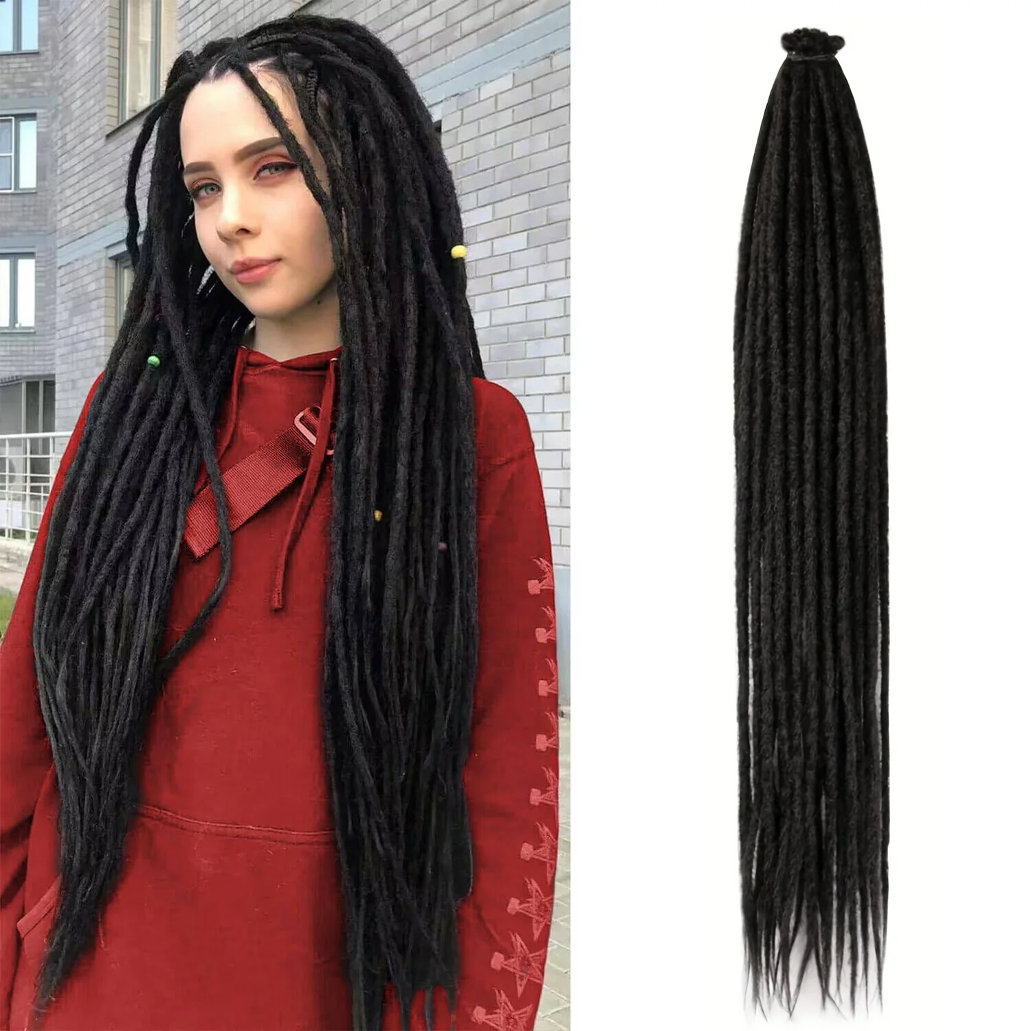 Extensiones de rastas de doble punta de 24 pulgadas, extensiones de rastas sintéticas rectas, extensiones de rastas de hebras