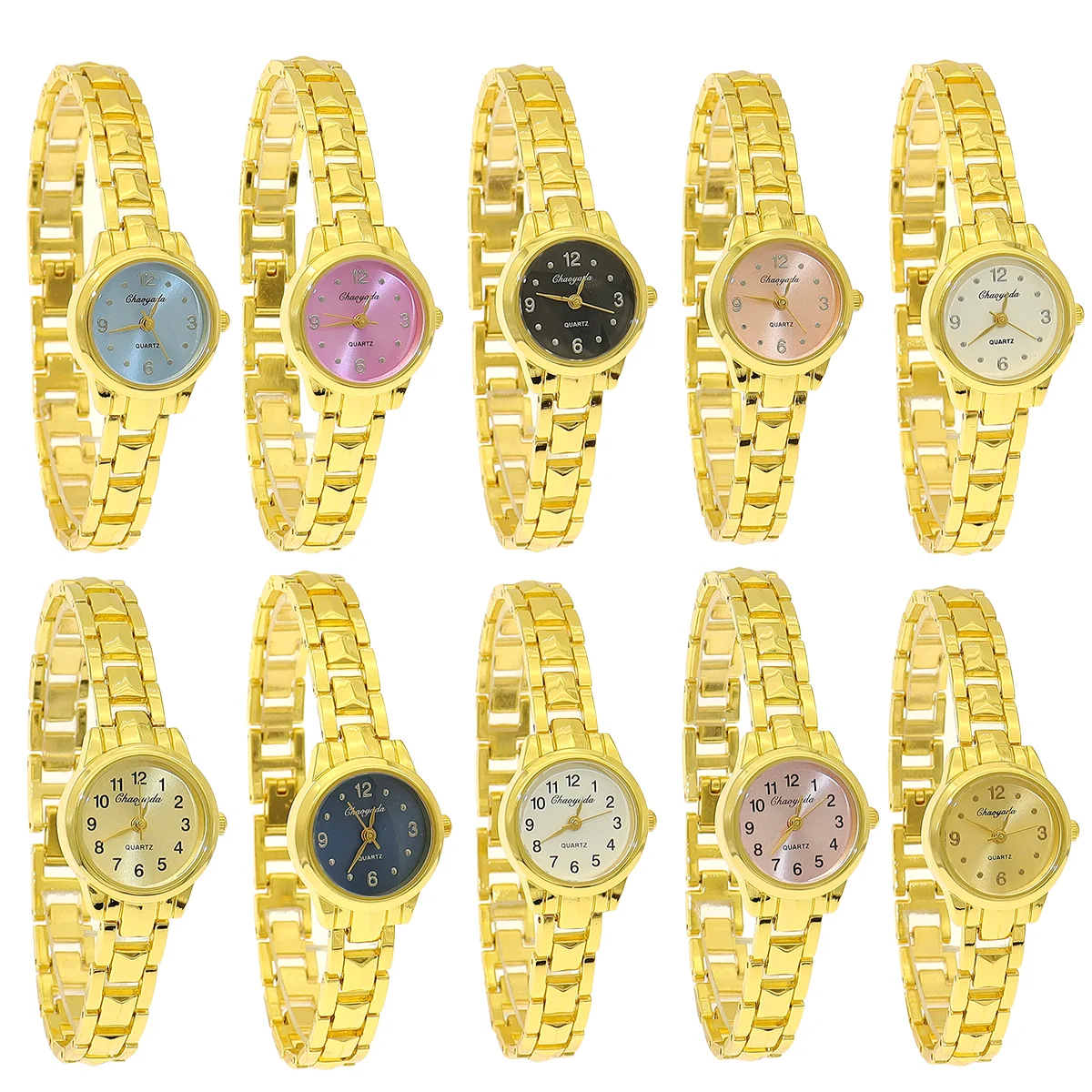10 stks/partij dameshorloge met gouden armband Vintage eenvoudig elegant quartz horloge
