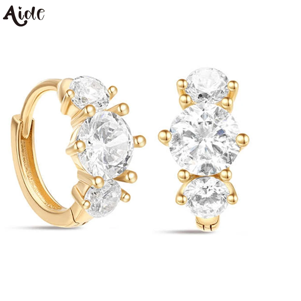 Aide 100% Real 14K Yellow Gold Earring for Women Solid Cute Love Heart Hoop Earring Romantic Solid Gold Zircon Small Huggie Jewe