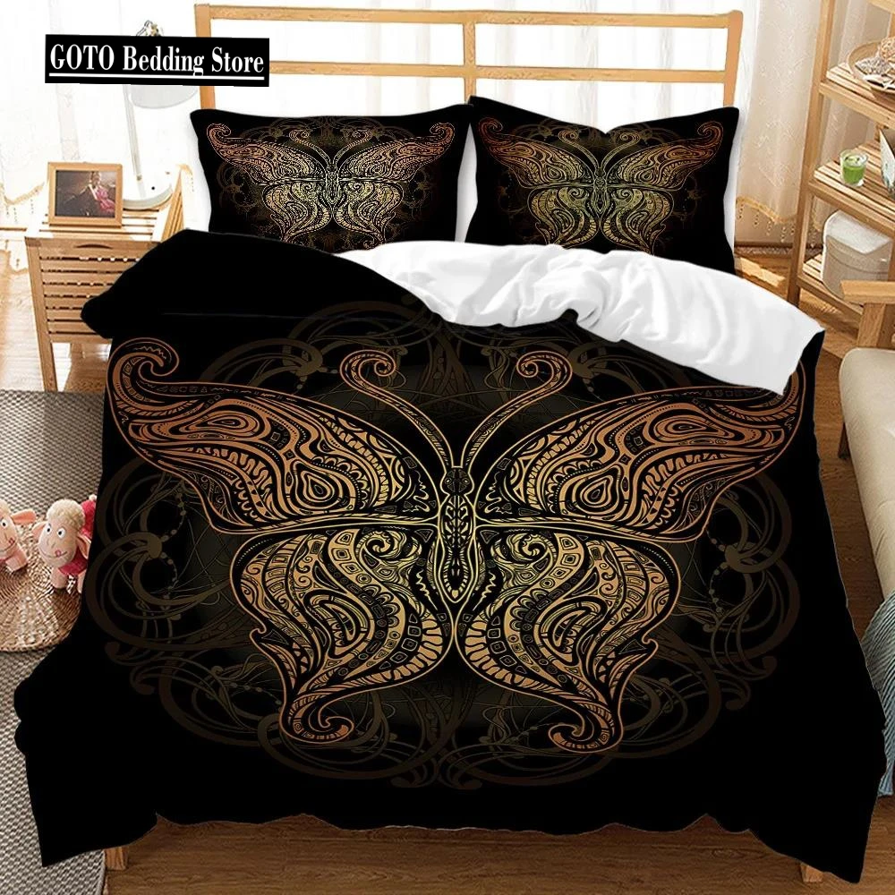 

BEST.WENSD Dragonfly,butterfly,owl,lion,tiger,animal,Insect Series Queen Bedding Set Super Soft Comfortable Duvet Cover Set Gold