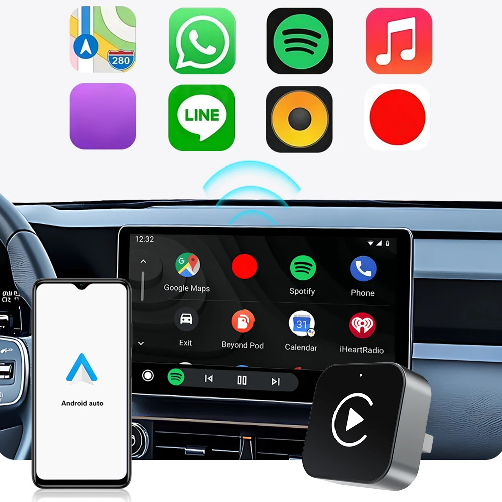 2-in-1 Kabelloser CarPlay Android Auto Adapter, Kabelloser CarPlay Adapter, Konvertiert Kabelgebundenes zu Kabellosem, Smart Box für Werksseitig Verkabelte Autos