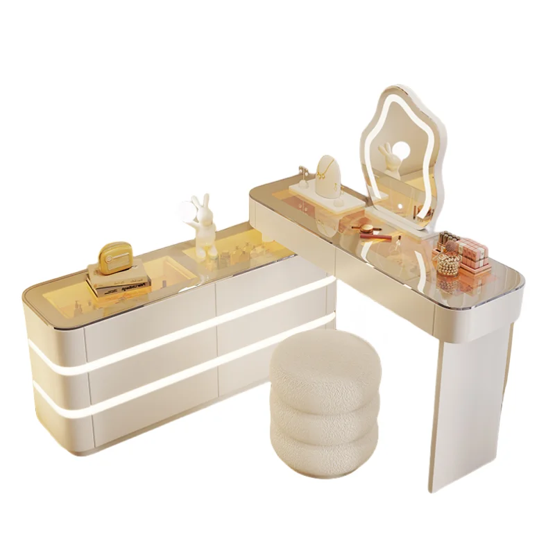 Wooden Luxury Vanity Table Dest European Hidden Glass Modern Dressing Table White Saving Makeup Tafel Furnitures For Bedroom