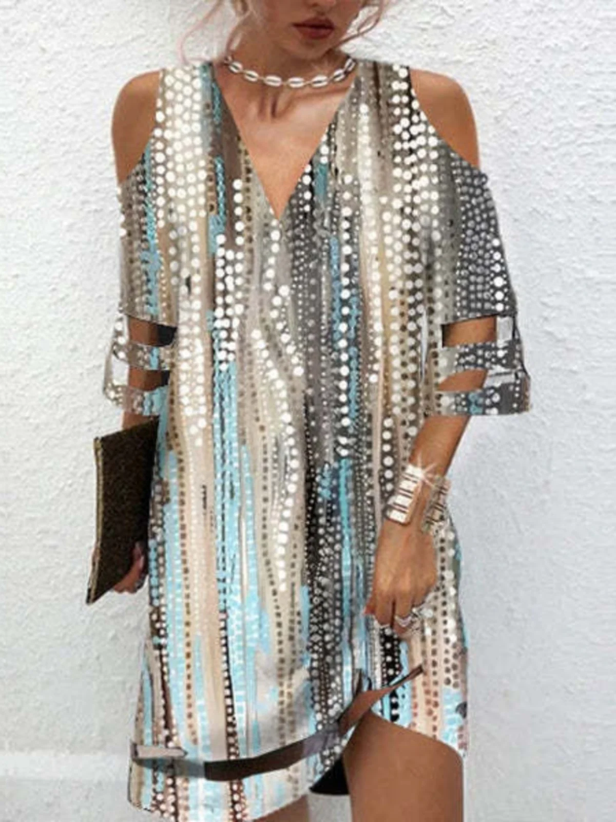 Été nouveau v-ne imprimé dentelle creux ort-sve Dr Sexy découpe ample Dr décontracté Sle Polyester fibre a-ligne jupe