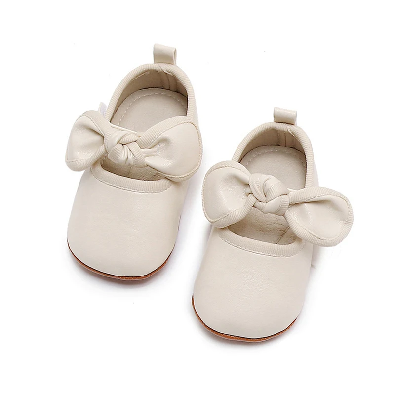 0-18M Baby Girl Princess Dress Shoes Faux Leather Bow Mary Jane PU Flat Shoes Crib Shoes Non-Slip Rubber Sole Toddler Shoes