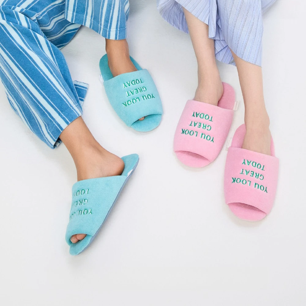 Letter Embroidery YOU LOOK GREAT TODAY Casual Slippers Soft Sole Non Slip Home Cotton Slippers Couple Slippers Bedroom Shoes