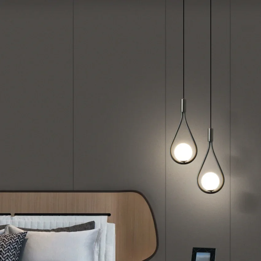 Black Pendant Lighting for Bedroom Bedside Shop Restaurant Decoration Hanging Lamp Modern Ceiling Chandelier Hotel Glass Ball