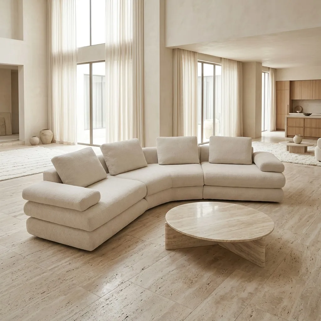 #Modern Compressed U-Shape Fabric Sofa Bed Set Luxury Foldable Adjustable Italian Minimalism High-Density Sponge Villa Living