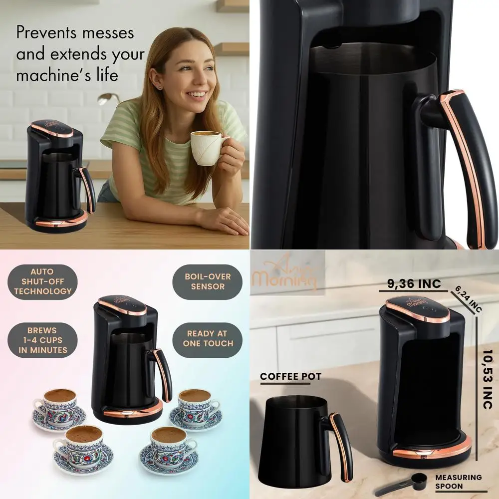 

Electric Coffee Pot 400W, 1-4 Cups, BPA-Free, CookSense Technology, Anti-Spill, Authentic Foamy Brew, Black