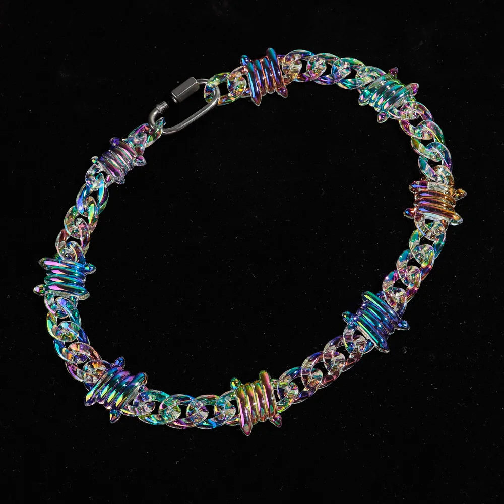 Neue Punk Spikes Dorn Unendlichkeit Kette Choker Halsketten für Männer Frauen HipHop Schillernde Klare Geometrische Kette Kragen Schmuck Geschenke – Detail 9