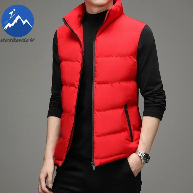 2025 Winter Vest Jacket Men Light Luxury Thick Warm Windproof Sleeveless Coat Male Casual stand collar Down Cotton Padded Vest